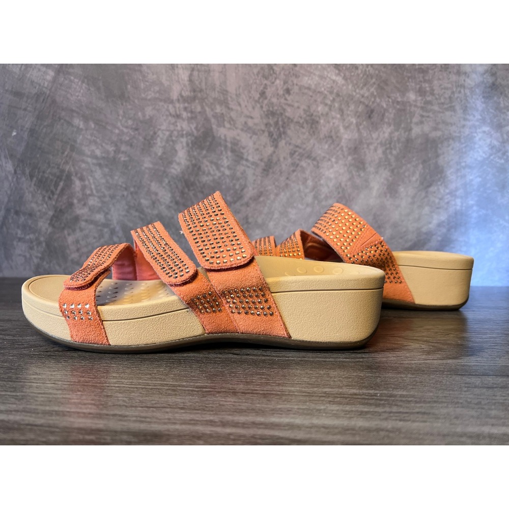 Vionic Peach Rhinestone 3-strap Adjustable Slide Orthotic Sandals Women's Size - Picture 3 of 5
